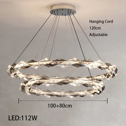 Élodie 2025 Plafonnier Moderne Anneau Cristal LED Dimmable Lustre Décoration Luminaire Argent
