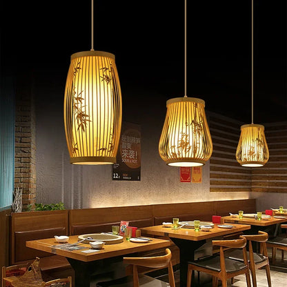 Suspension Élysée Bambou Zen Lanterne E27 Style Chinois Lumière Tressée