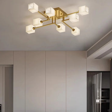 Plafonnier Carré Sophie Marbre Laiton Postmoderne Lumière de Luxe