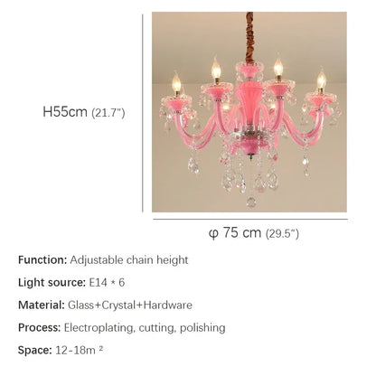 Lustre suspendu Art Candle en cristal rose pour chambre à coucher | Chambre d'enfant Chambre d'adolescent Salon Restaurant
