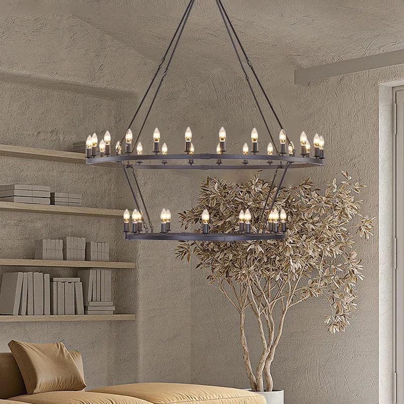 Lustre américain en forme de roue de chariot – Suspension rétro industrielle en forme de bougie pour café, restaurant, bar et salon