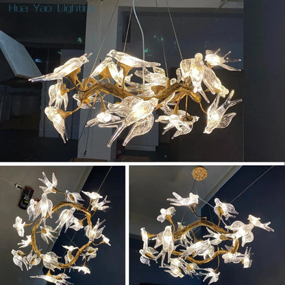 Lustre Branche d'Oiseau en Cuivre de Luxe Sylvara