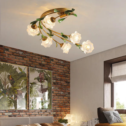 Éliane Nordic Flower Glass Iron Ceiling Light Retro Gold Fixture