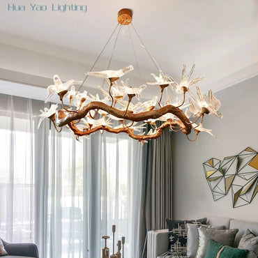 Lustre Branche d'Oiseau en Cuivre de Luxe Sylvara
