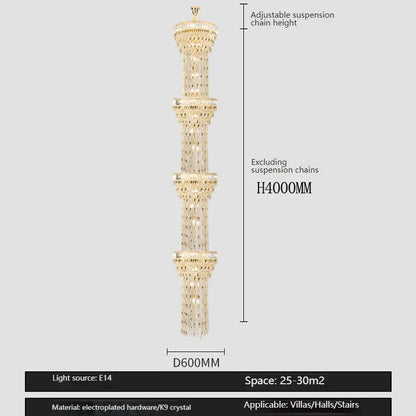 Long Lustre en Cristal Spirale Creux pour Escalier et Salon