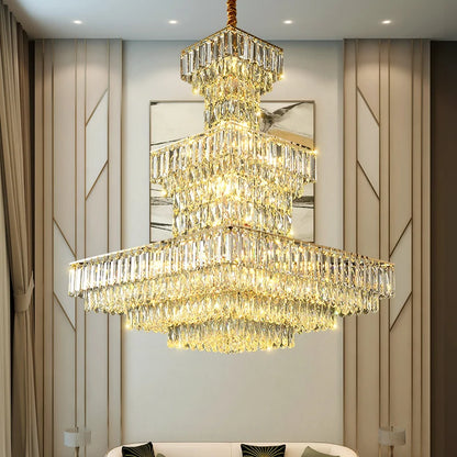 Lustre suspendu Long Hollow Crystal Staircase pour hall de duplex