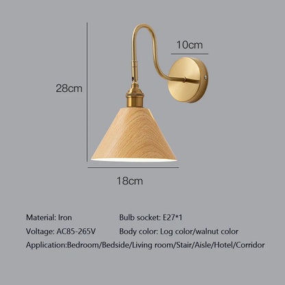 Élise Rotating Wooden Tone Wall Lamp E27 Retro Reading Sconce