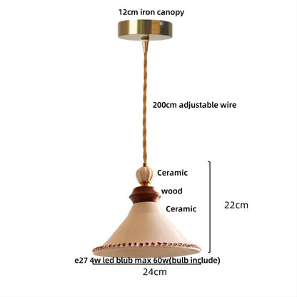 Suspension LED en céramique Fleur Rose Élise, en bois nordique