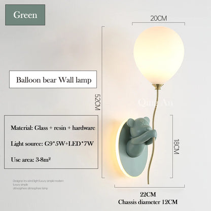 Chloé Balloon Bear LED Wall Lamp Kids Room Princess Style