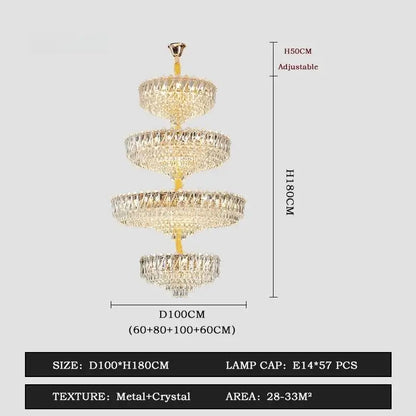 Grand lustre en cristal de luxe français Camille, LED dorées, éclairage pour grand hall