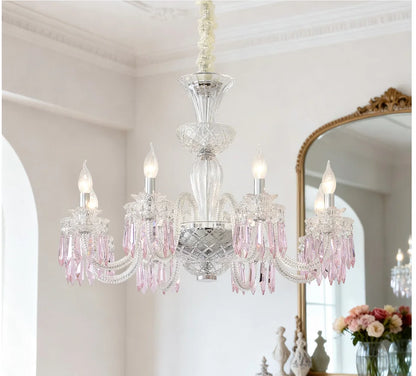 Romantic Crysatl Candle Chandelier Luxury Glass Pink Decora E14 Pendant Lights D68cm H52cm Art Decor Led Lamparas Bedroom Lamp