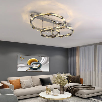 Élodie 2025 Plafonnier Moderne Anneau Cristal LED Dimmable Lustre Décoration Luminaire Argent