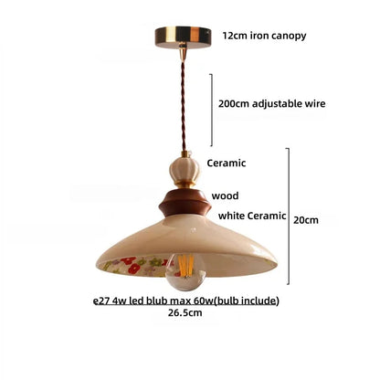 Suspension LED en céramique Fleur Rose Élise, en bois nordique