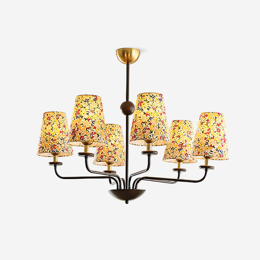 Camille Fabric Chandelier, Floral Shades with Metal Frame