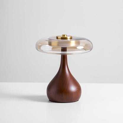 Élise Glass Table Lamp with Wooden Base and LED Dimmer