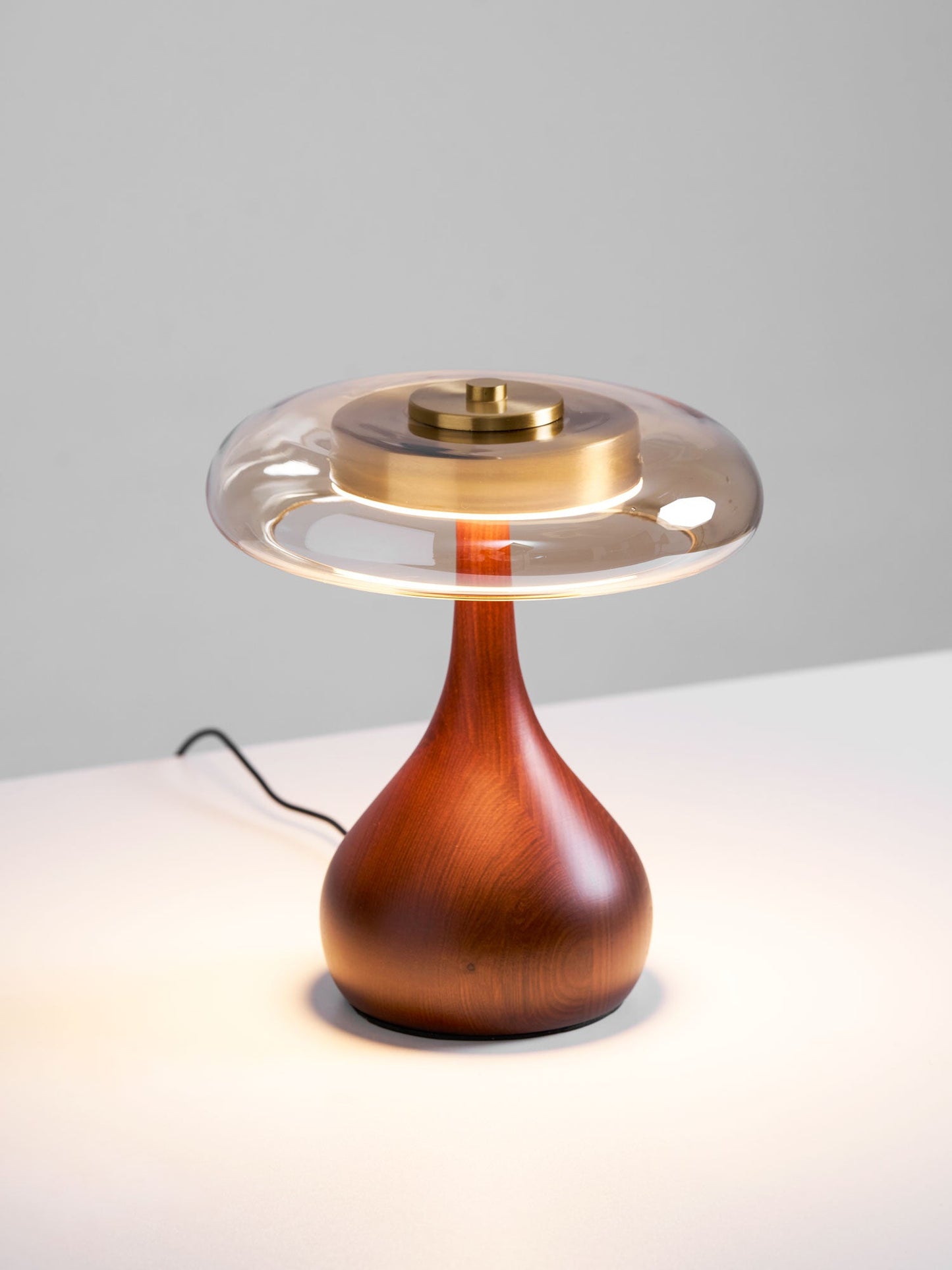 Élise Glass Table Lamp with Wooden Base and LED Dimmer