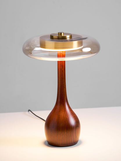 Élise Glass Table Lamp with Wooden Base and LED Dimmer