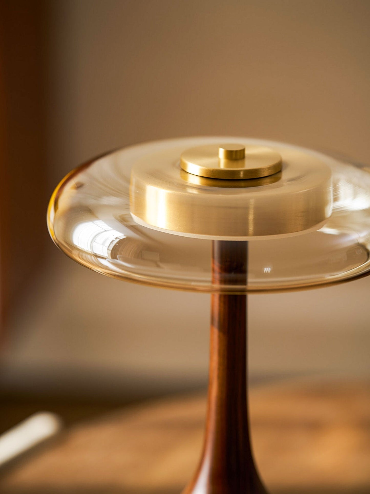 Élise Glass Table Lamp with Wooden Base and LED Dimmer