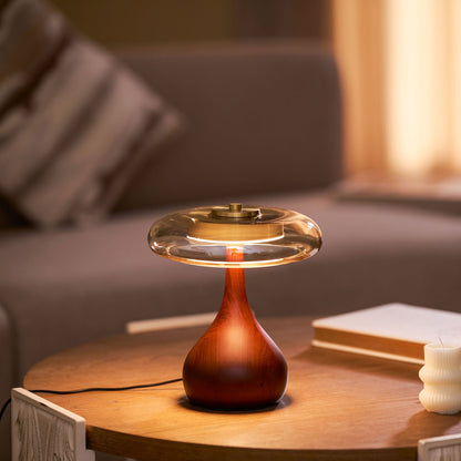 Élise Glass Table Lamp with Wooden Base and LED Dimmer