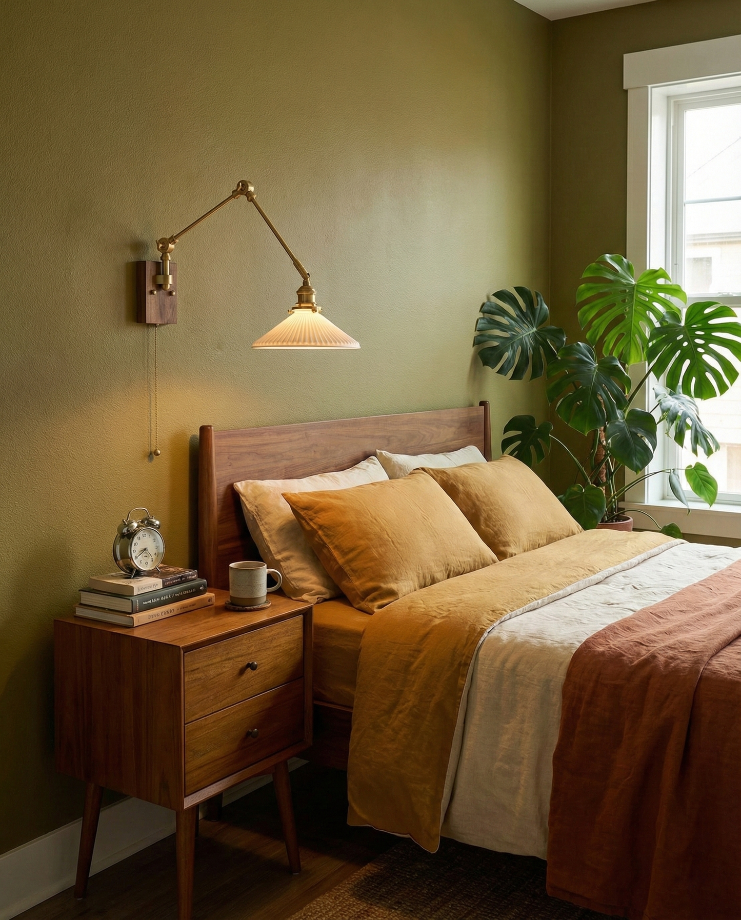 Applique murale Émilie avec bras articulé et base en laiton et bois