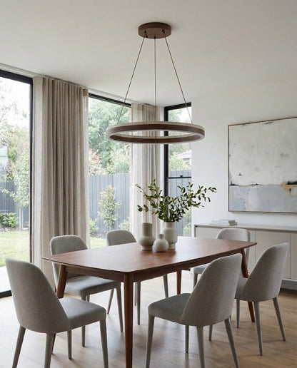 Aurélien Ring Chandelier, Travertine and Wood LED Design