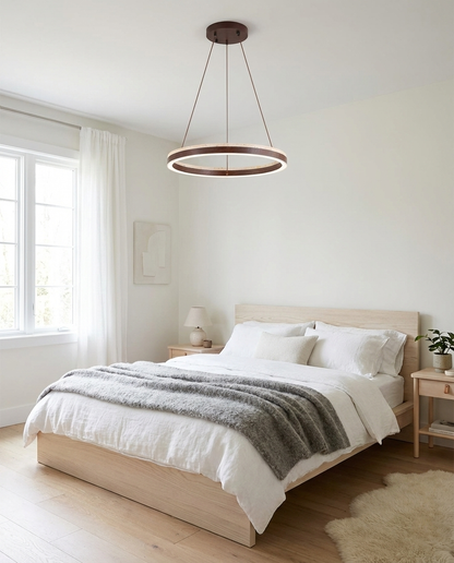 Aurélien Ring Chandelier, Travertine and Wood LED Design