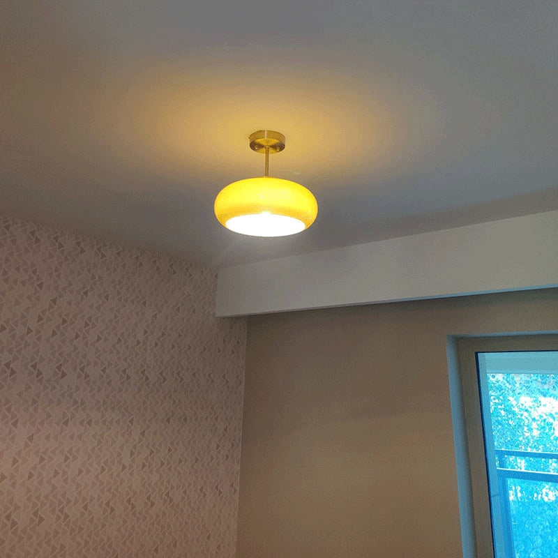 Camille Soleil Retro Brass & Glass Ceiling Lamp