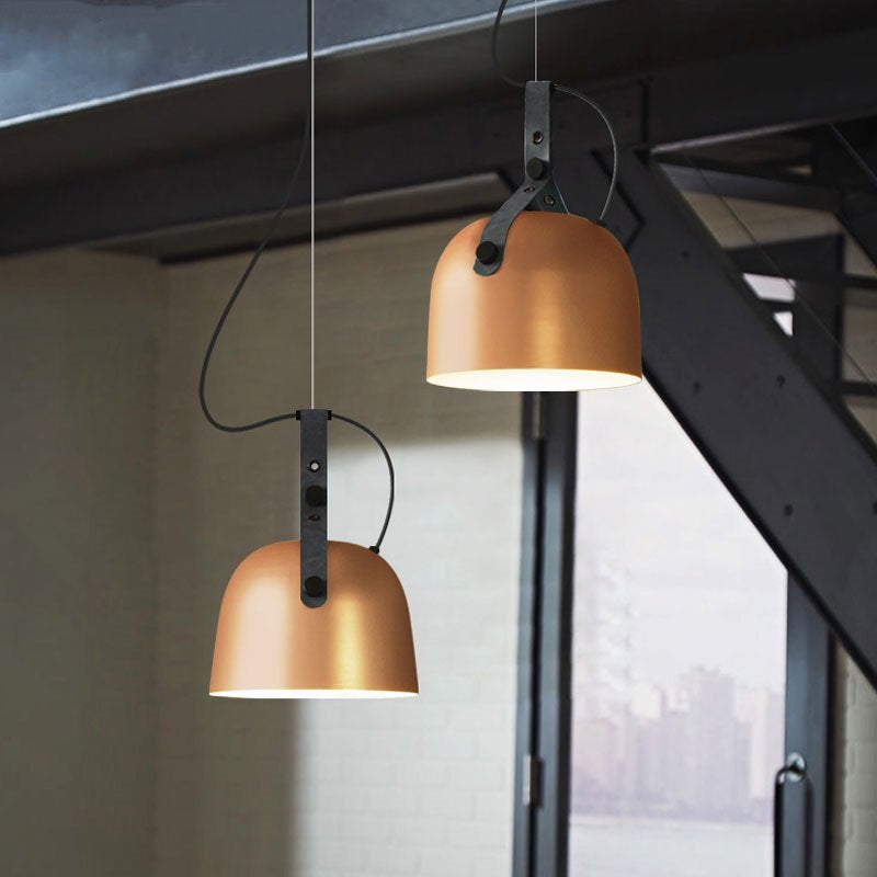 Suspension LED Émilie Sonoma en métal et cuir