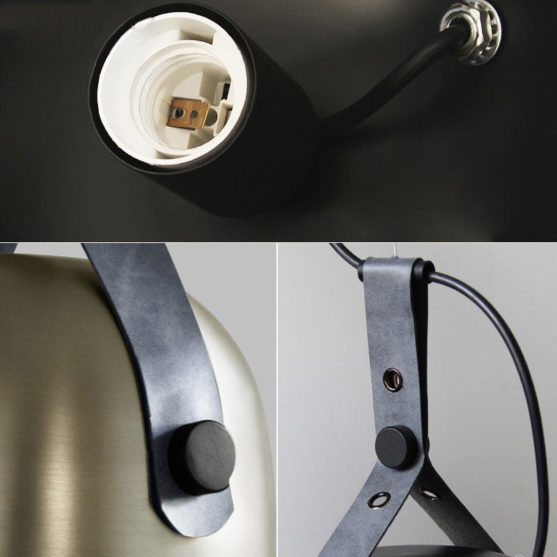 Suspension LED Émilie Sonoma en métal et cuir