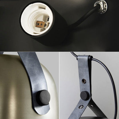 Suspension LED Émilie Sonoma en métal et cuir