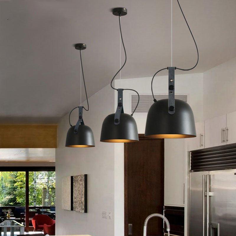 Suspension LED Émilie Sonoma en métal et cuir