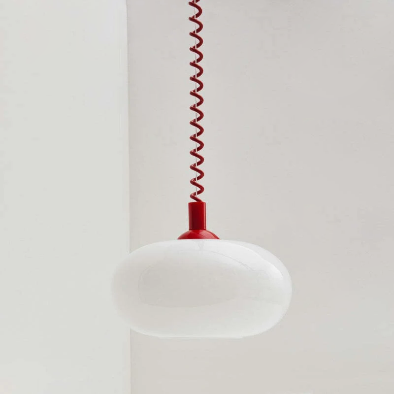 Camille Retractable Spring Wire LED Pendant Light White Glass Modern Fixture