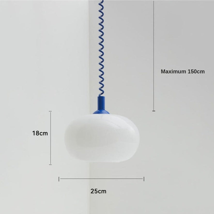 Camille Retractable Spring Wire LED Pendant Light White Glass Modern Fixture