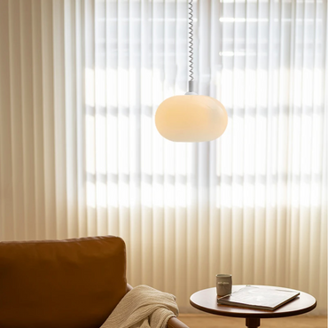 Camille Retractable Spring Wire LED Pendant Light White Glass Modern Fixture