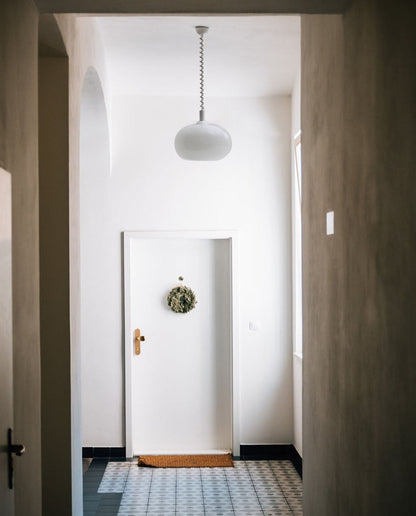 Camille Retractable Spring Wire LED Pendant Light White Glass Modern Fixture
