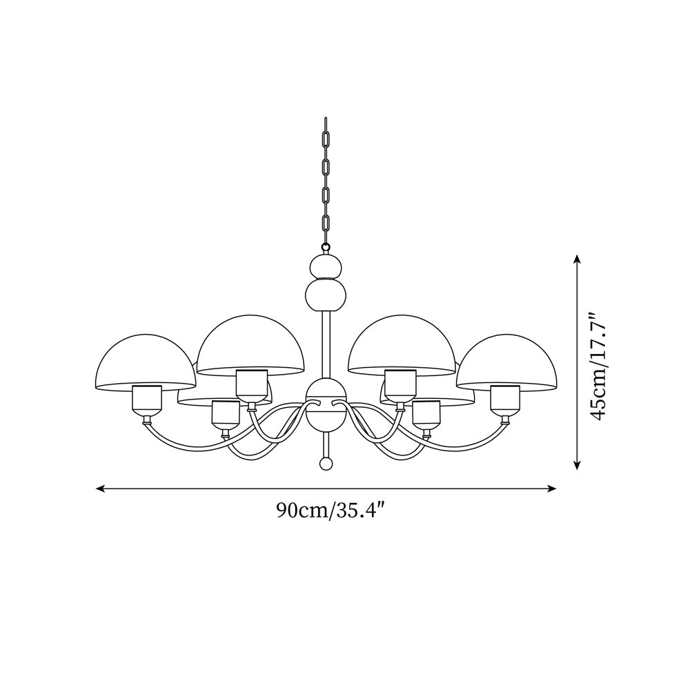 Manon Chandelier, perles en bois avec bras en métal incurvés et abat-jour doux