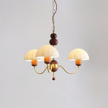 Manon Chandelier, perles en bois avec bras en métal incurvés et abat-jour doux