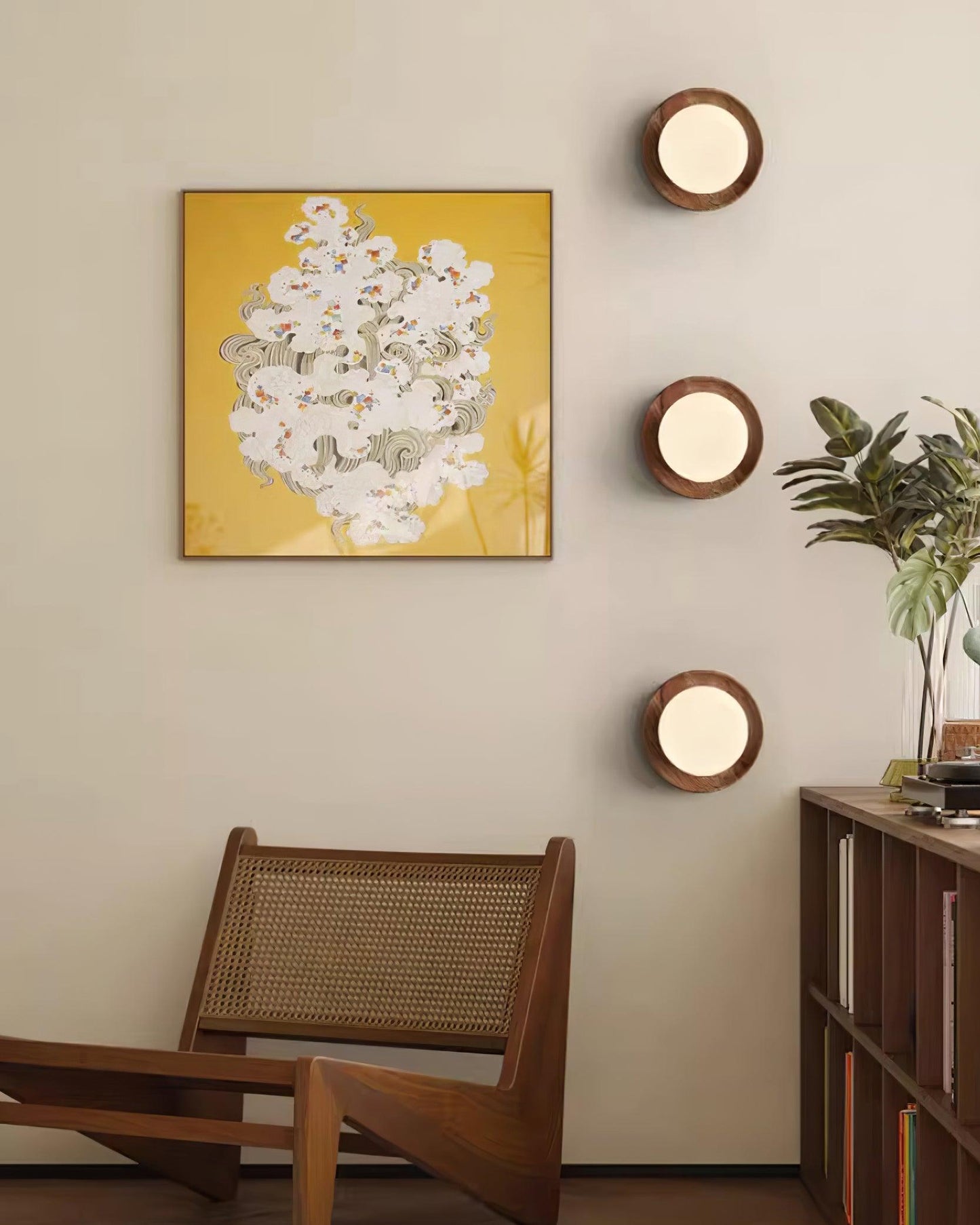 Élina Tablet Wall Lamp with Wood Backplate and LED Glow