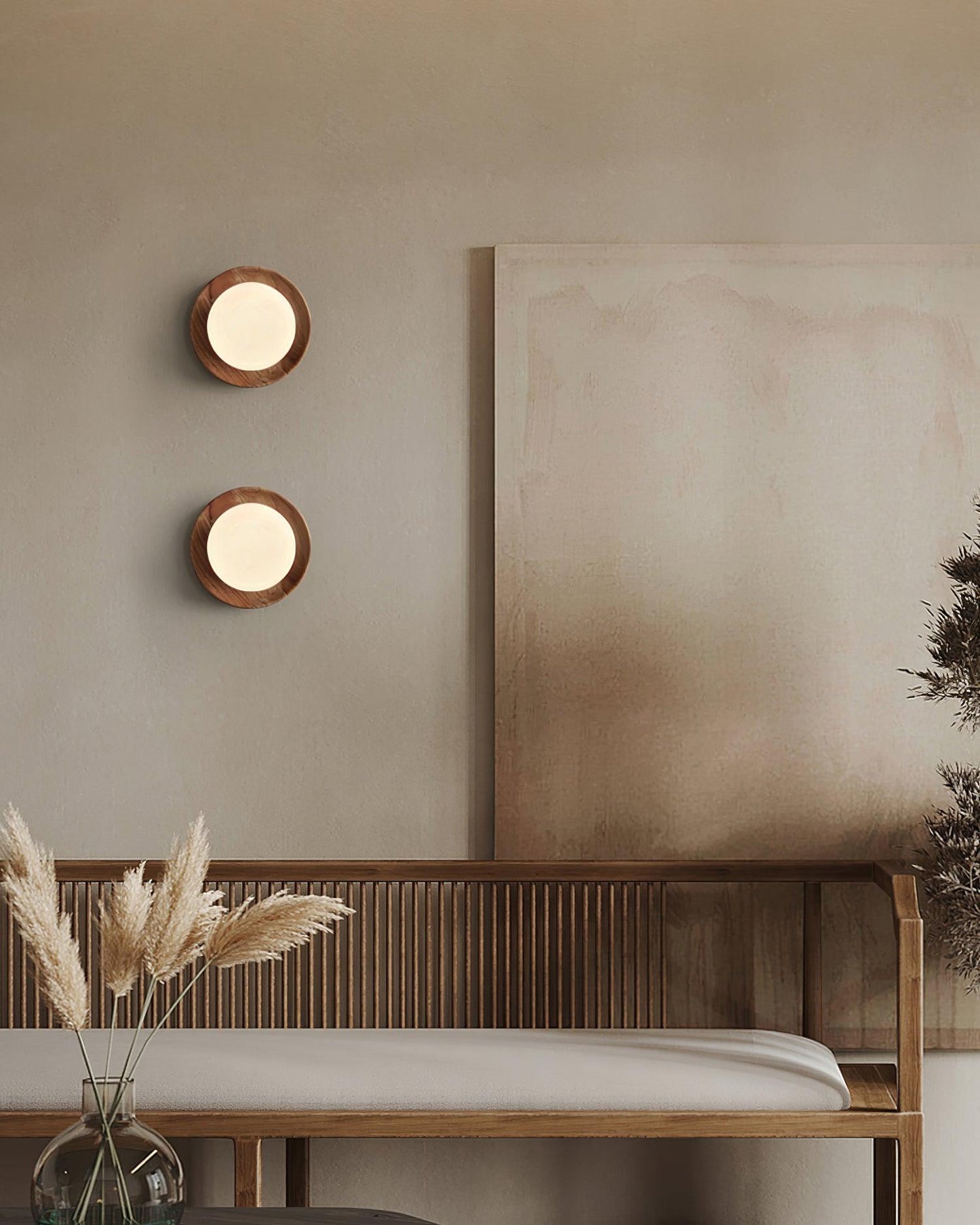 Élina Tablet Wall Lamp with Wood Backplate and LED Glow