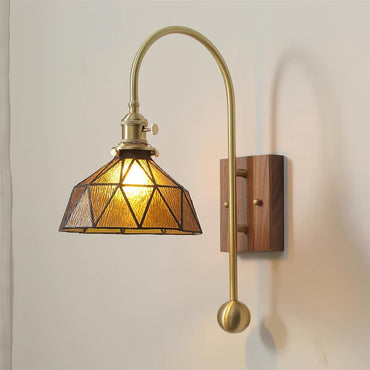 Applique Juliette Tiffany en Laiton Noyer et Verre