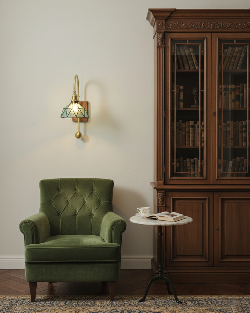 Applique Juliette Tiffany en Laiton Noyer et Verre
