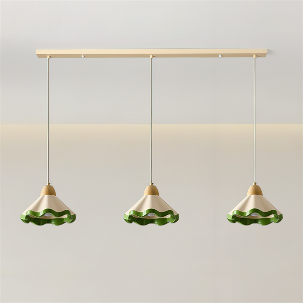 Juliette Pendant Lamp, Scalloped Resin Shade with Wood Accent