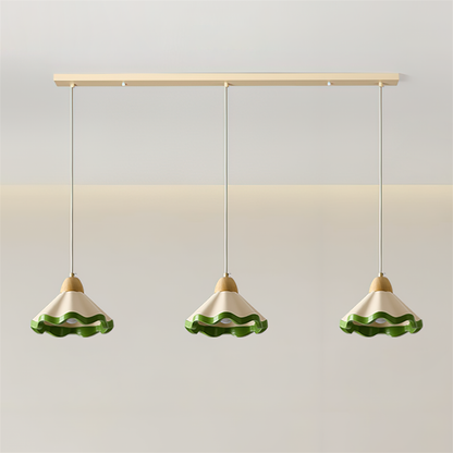 Juliette Pendant Lamp, Scalloped Resin Shade with Wood Accent