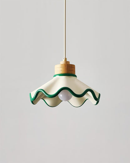Juliette Pendant Lamp, Scalloped Resin Shade with Wood Accent