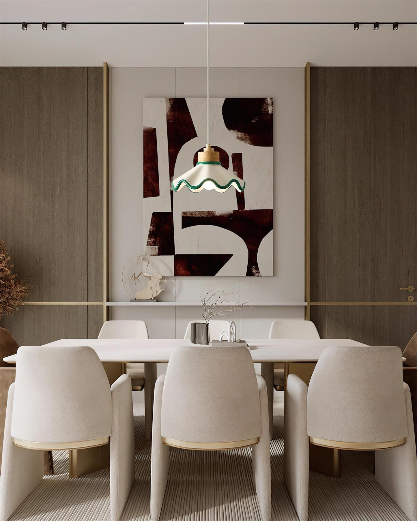 Juliette Pendant Lamp, Scalloped Resin Shade with Wood Accent