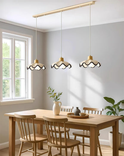 Juliette Pendant Lamp, Scalloped Resin Shade with Wood Accent