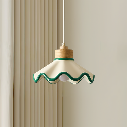 Juliette Pendant Lamp, Scalloped Resin Shade with Wood Accent