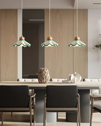 Juliette Pendant Lamp, Scalloped Resin Shade with Wood Accent