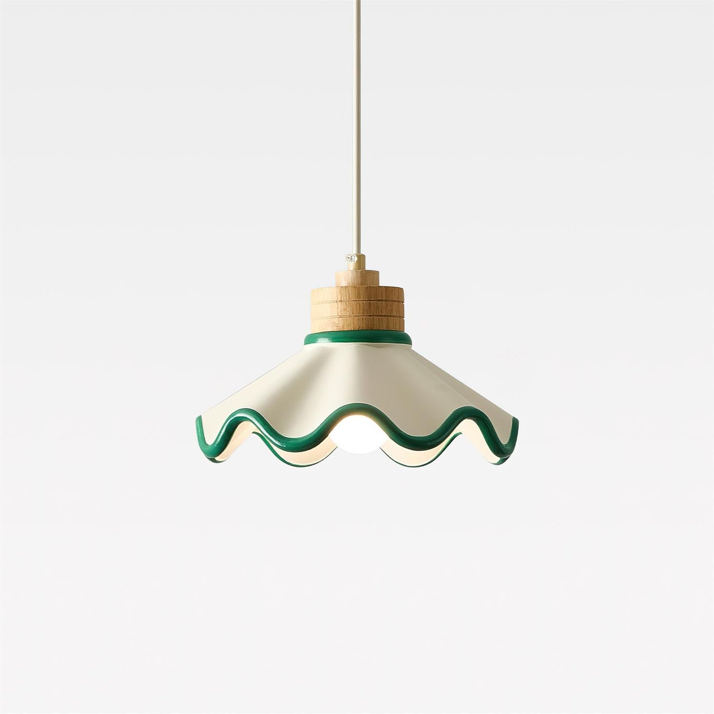 Juliette Pendant Lamp, Scalloped Resin Shade with Wood Accent