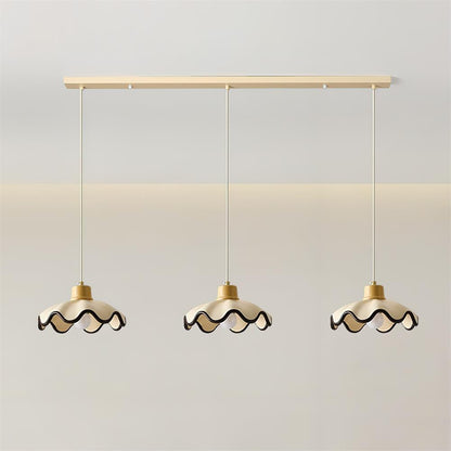 Juliette Pendant Lamp, Scalloped Resin Shade with Wood Accent